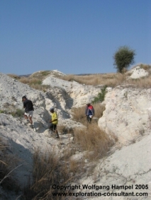 General view of abandoned Akazoabo Sapphire deposit: the miners followed subhorizontal plagioclasite veins in marble.