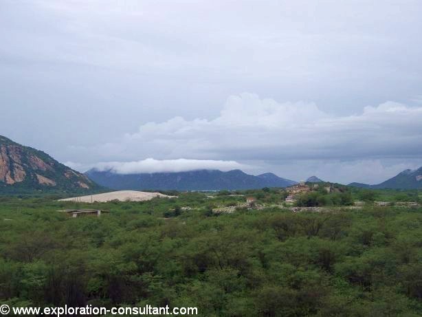 The Barra Verde tailings and ancient ore treatment plant, seen from Mina Brejui.